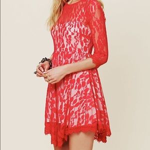 Free People Floral Red Mesh Dress